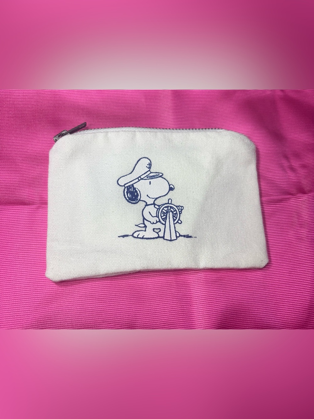 New Snoopy Nautical Canvas Coin Pouch - White with Navy Stitch